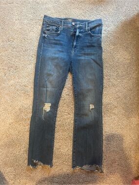 MOTHER Straight Leg Distressed Jeans — Dark Blue